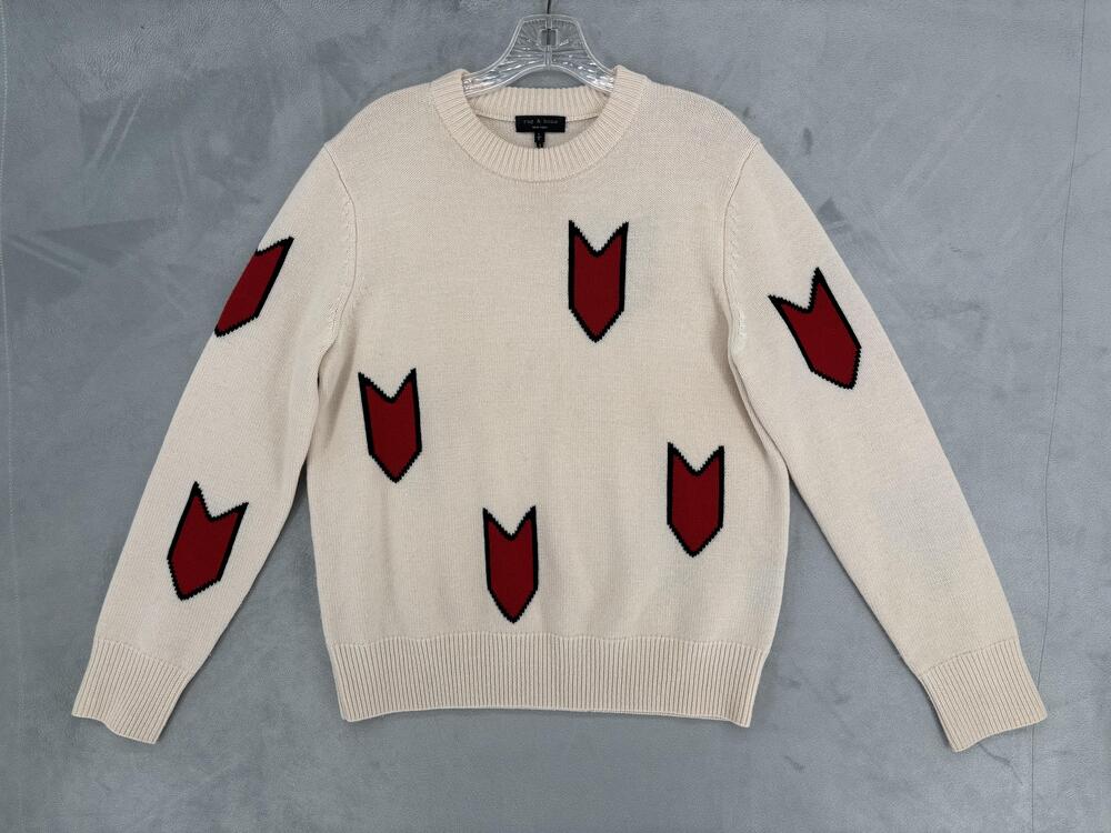 Rag & Bone Sweater Mens Small White Merino Wool Arrow Graphic Crewneck Pullover